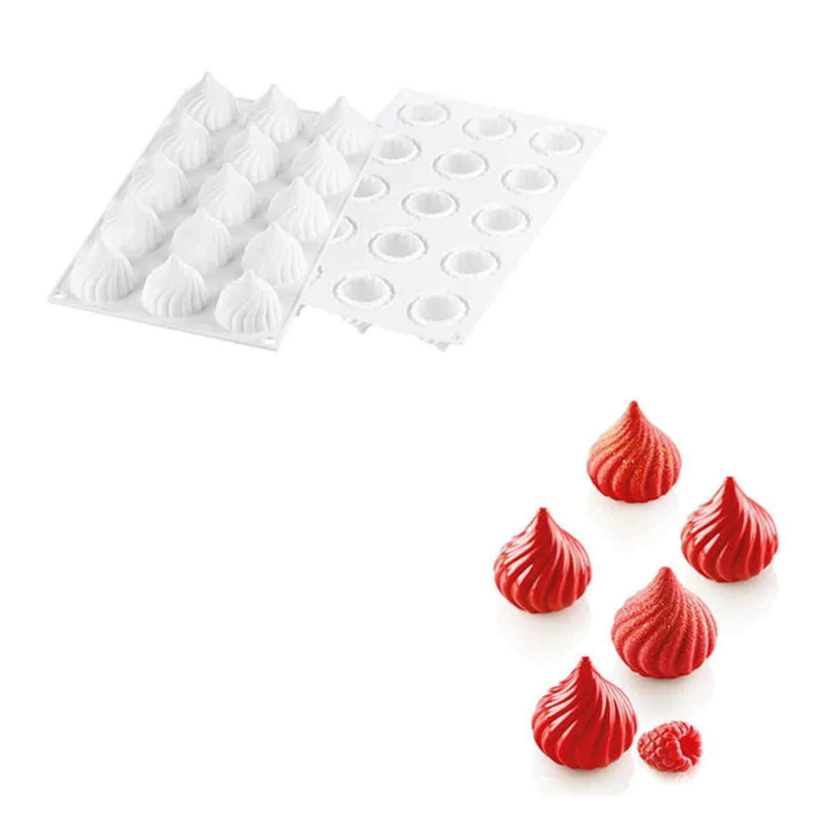 Moule silicone 15 gouttes avec créations pâtissières rouges