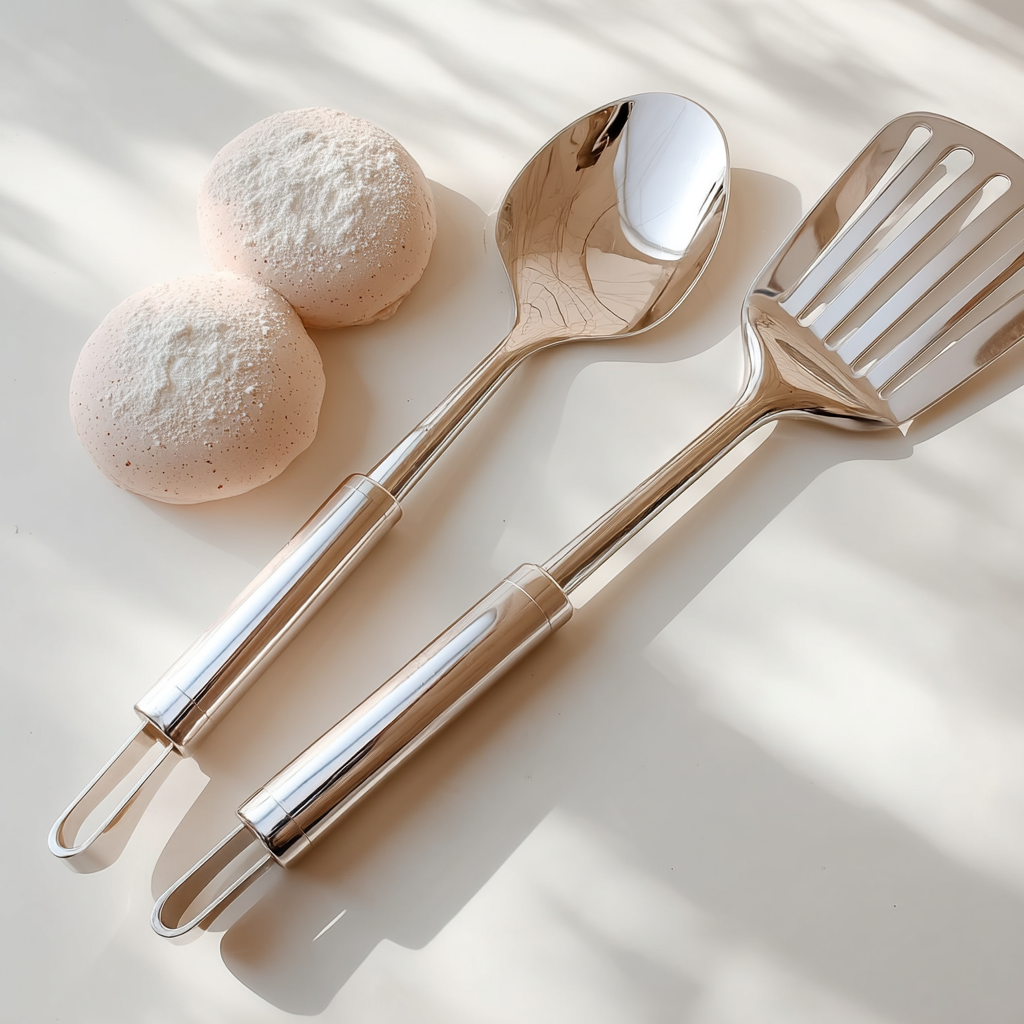 Cuillère et spatule ajourée en inox pour cuisine et pâtisserie