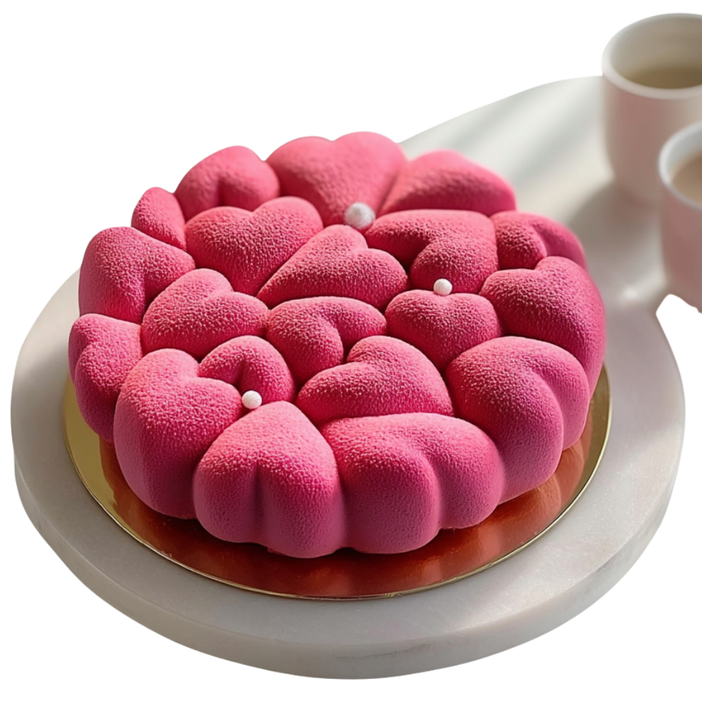 Entremets rose effet velours aux formes arrondies