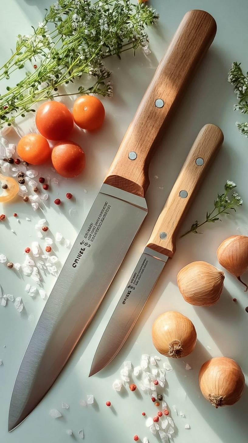 Couteaux de cuisine en inox avec manches en bois
