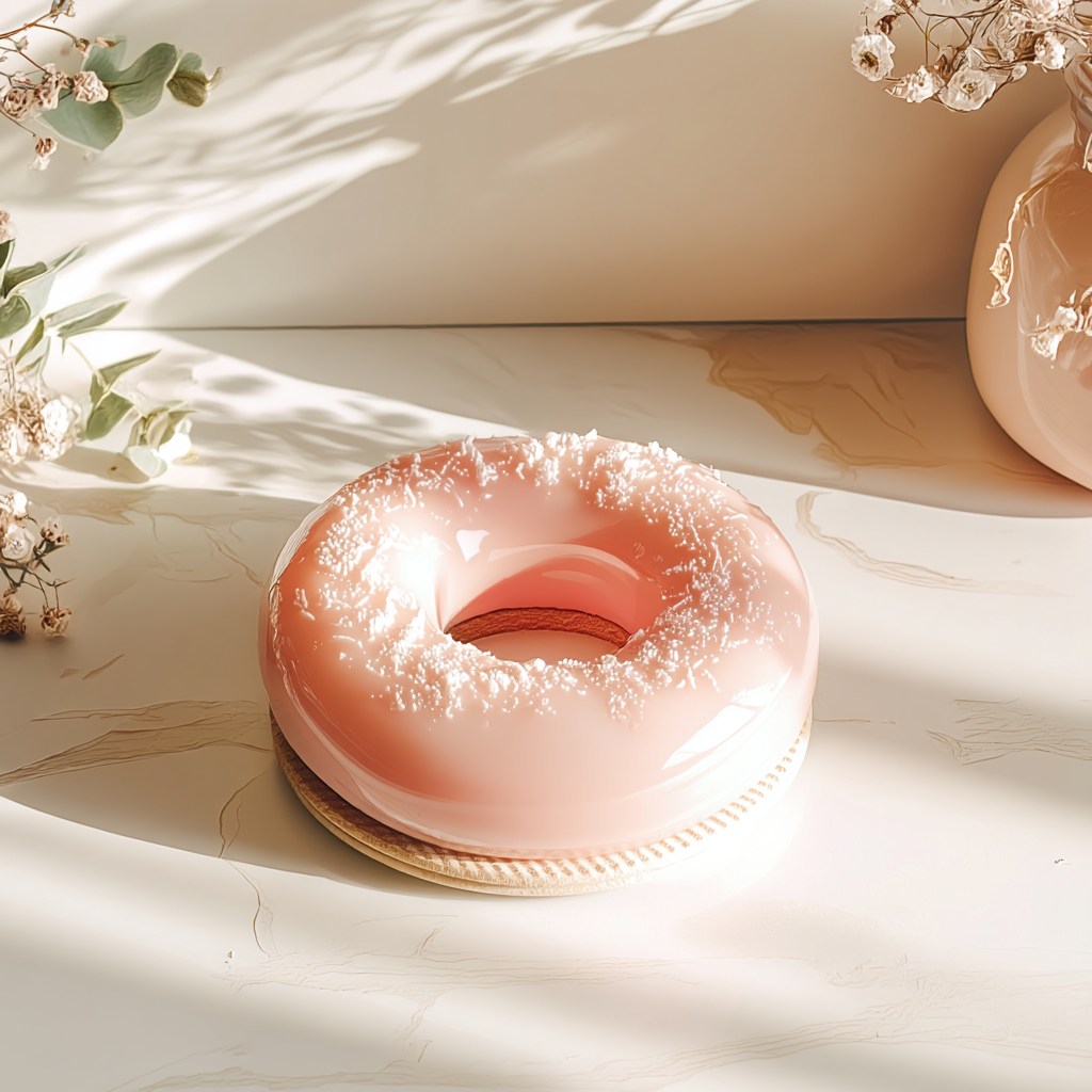 Entremets en forme de couronne avec glaçage miroir rose