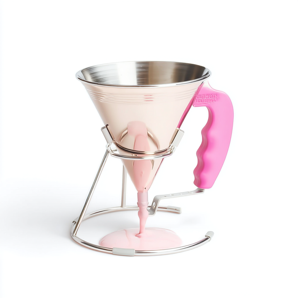Entonnoir à piston en inox avec poignée rose pour pâtisserie