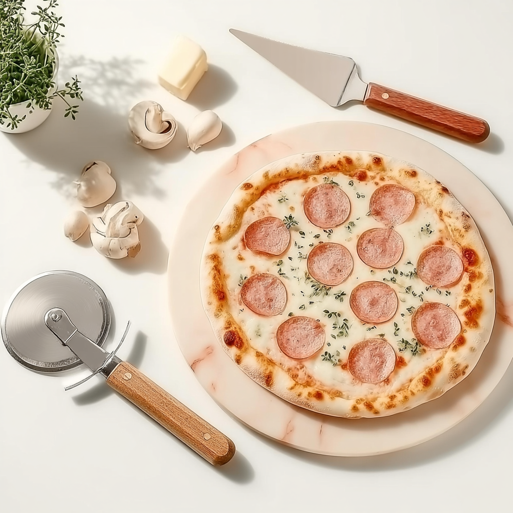 Pizza avec roulette et pelle à pizza